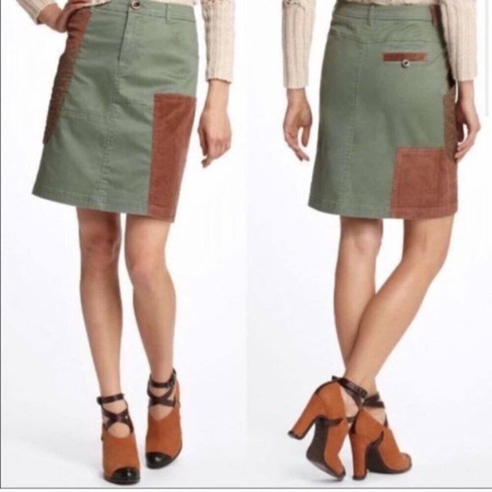 NWOT Anthro Meadow Rue Patchwork Cargo‎ A-Line Skirt Pockets Size 10